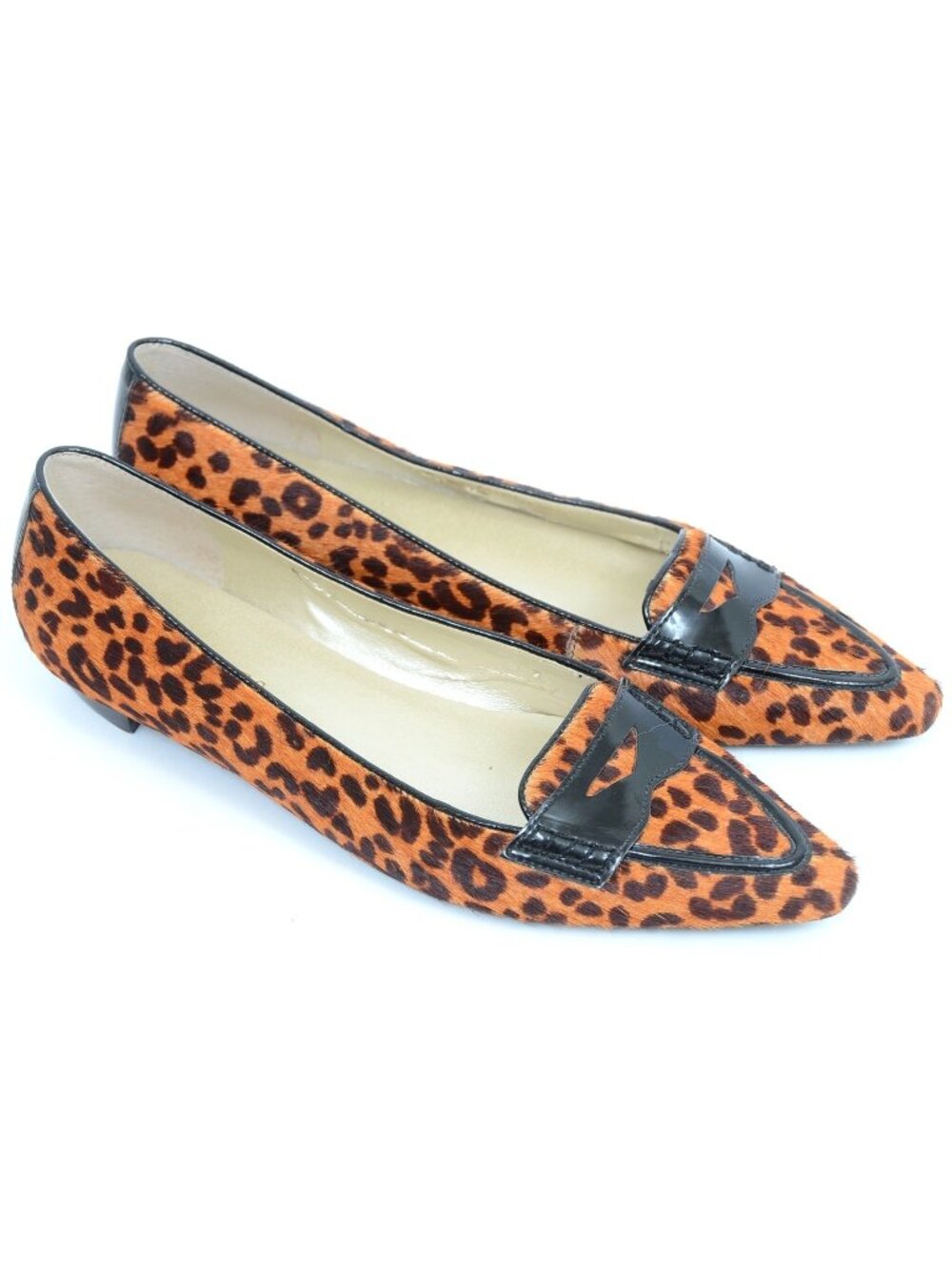 Talbots Women's 8B Leather Calf Hair Leopard Print Flats Pointy Toe Rockabilly